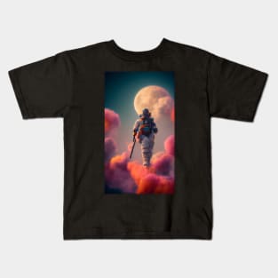 Astronaut standing on colorful clouds in space Kids T-Shirt